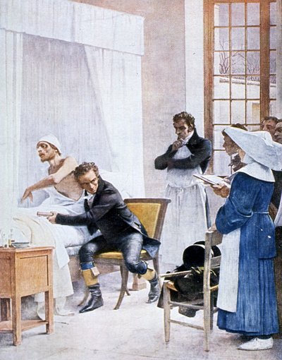 Rene Laënnec (1781-1826) hört die Brust eines Mannes mit Tuberkulose im Necker-Krankenhaus, 1816 von Theobald Chartran